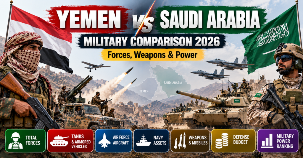 Yemen vs Saudi Arabia Military Comparison 2026: Forces, Weapons & Power